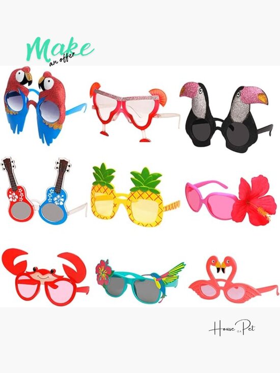9 Pairs Luau Sunglasses - Hawaiian Party Favors, Fun Tropical Fancy Dress Props main image 4